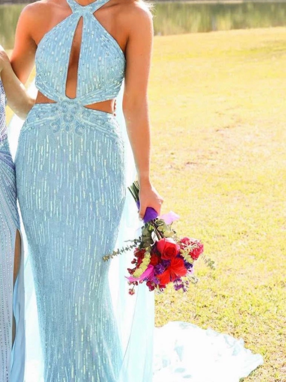 Johnathan Kayne Sky Blue Sequin Halter Prom/pageant Gown